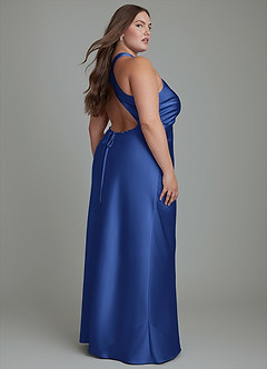 Azazie Evadne Bridesmaid Dresses Royal Blue Sheath Pleated Stretch Satin Dress image8