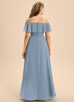 Azazie Maggie Junior A-Linie Schulterfrei Chiffon Kleid Staubblau image6