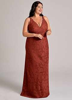 Azazie Tianna Vestidos de damas de honor Vestido de Terracota de Devorado Floral de Corte Recto con Encaje image11