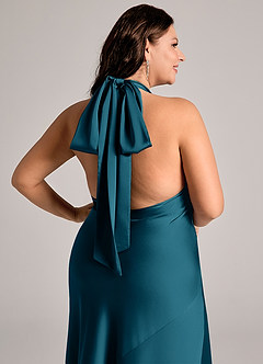 Azazie Velli Bridesmaid Dresses Ink Blue Mermaid High Neck Stretch Satin Dress image13