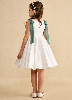 Azazie Stacie Flower Girl Dresses Ivory Eucalyptus A-Line Bow Matte Satin Dress image5