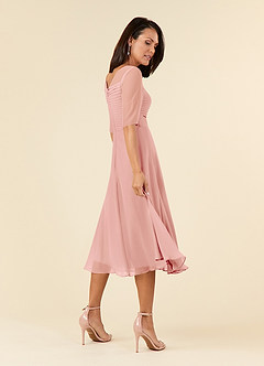 Azazie Naomi Kleider für die Brautmutter A-Linie Bootshals Gefaltet Chiffon Kleid Rosettenrosa image4