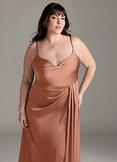 Azazie Brielle Bridesmaid Dresses Bronzer A-Line Cowl Spaghetti Straps Stretch Satin Dress image11