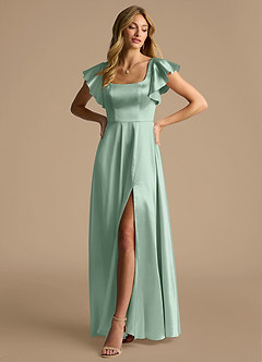 Azazie Bondi Jurken voor bruidsmeisjes Jurk van Metaalachtig Satijn met A-Lijn Boog Agave image4