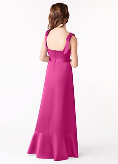 Azazie Barbara Junior Fuchsia A-Line Bow Stretch Satin Dress image3