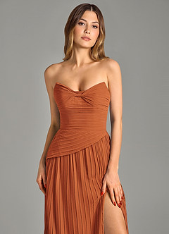 Azazie Becka Final Sale Cinnamon A-Line Strapless Chiffon Dress image6
