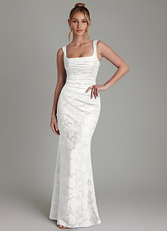 Azazie Agustina Bridesmaid Dresses White Mermaid Corset Floral Burnout Dress image3