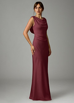 Azazie Kieryn Robes de demoiselle d'honneur Robe Sirène en Satin extensible Plissée Merlot image4