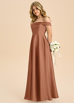 Azazie Sissy Junior Abito A-Line in Raso Elasticizzato a Spalla Scoperta Bronzo image6