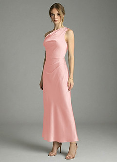 Azazie Emerson Bridesmaid Dresses Powder Pink Mermaid Off the Shoulder Stretch Satin Dress image4