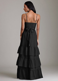 Azazie Nathalia Bridesmaid Dresses Black A-Line Ruched Chiffon Dress image2