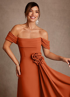 Azazie Amherst Abiti per la Madre della Sposa Abito A-Line in Chiffon a Spalla Scoperta Arancia Bruciata image6