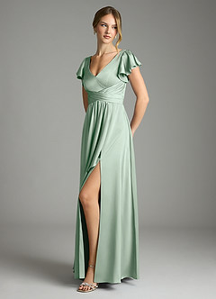 Azazie Omari Vestidos de damas de honor Vestido de Agave de Satén Elástico de Corte en A image4