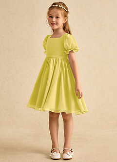Azazie Jolie Flower Girl Dresses Canary A-Line with Sleeves Chiffon Dress image5