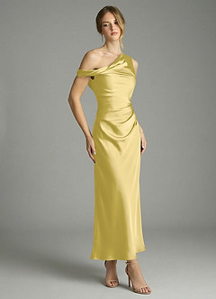 Azazie Emerson Brautjungfernkleider Meerjungfrau-Linie Schulterfrei Stretch-Satin Kleid Kanarienvogel image3