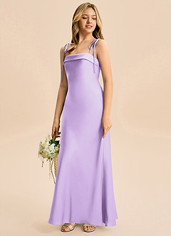 Azazie Willa Junior Lilac A-Line Bow Stretch Satin Dress image5