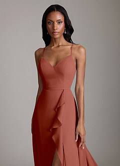 Azazie Naeem Bridesmaid Dresses Auburn A-Line V-Neck Ruffle Chiffon Dress image6