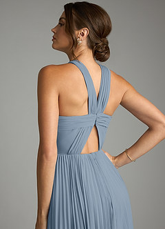 Azazie Afra Abiti da Damigella Abito A-Line in Chiffon Plissettato Blu Polveroso image6