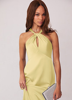 Barbie ♥ Azazie Bridesmaid Dresses Lemon Sorbet Sheath Stretch Satin Dress image6