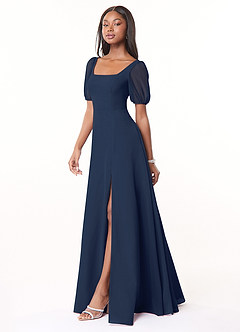 Azazie Alani Vestidos de madrinha de casamento Vestir Azul Marinho de Chiffon de Linha A com com bolsos image3