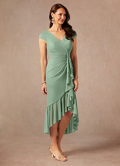 Azazie Renetta Mother of the Bride Dresses Matcha Sheath V-Neck Pleated Mesh Dress image5