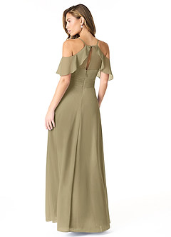 Azazie Dakota Brautjungfernkleider A-Linie V-Hals Gefaltet Chiffon Kleid Moosgrün image2