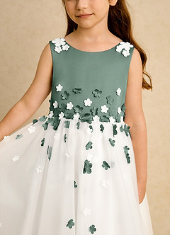 Azazie Eleni Final Sale Ivory Dusty Sage Ball-Gown Bow Tulle Dress image7