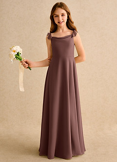Azazie Puppy Girls Formal Flower Girl Dresses Espresso A-Line Pleated Chiffon Dress image4