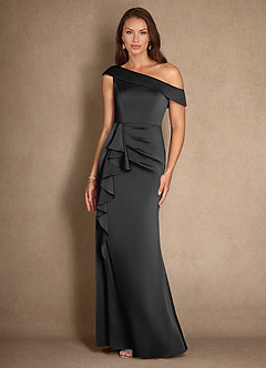 Azazie Hamptons Mother of the Bride Dresses Black A-Line Pleated Stretch Satin Dress image4
