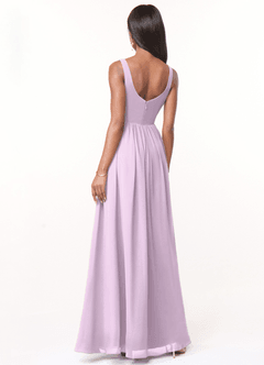 Azazie Keyla Bridesmaid Dresses Frosted Lilac A-Line V-Neck Pleated Chiffon Dress image2