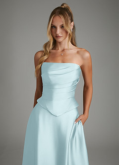 Azazie Amina Bridesmaid Dresses Cloud Blue A-Line Corset Stretch Satin Dress image4