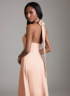 Azazie Tracie Bridesmaid Dresses Rose Gold A-Line Side Slit Stretch Satin Dress image6