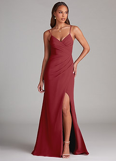 Azazie Maci Bridesmaid Dresses Pomegranate Sheath Pleated Chiffon Dress image1