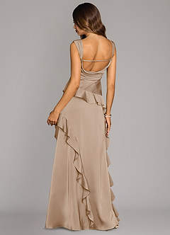 Azazie Sloane Bridesmaid Dresses Taupe A-Line Sweetheart Neckline Stretch Satin Dress image2
