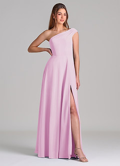 Azazie Melanie Bridesmaid Dresses Candy Pink A-Line Off the Shoulder Chiffon Dress image4