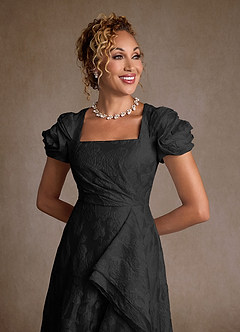 Azazie Hermina Kleider für die Brautmutter A-Linie Plissee Blumen-Jacquard Kleid Schwarzer Jacquard image6
