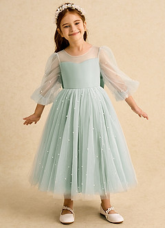 Azazie Trudy Blumenmädchenkleider Ballkleid Herzausschnitt Tüll Kleid Agave image3