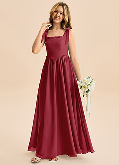 Azazie Delia Junior Abito A-Line in Chiffon Fiocco Melograno image4