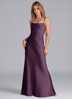 Azazie Seema Bridesmaid Dresses Plum Mermaid Corset Stretch Satin Dress image3