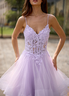 Spitze Purple Sheer Lace Prom Dress image7
