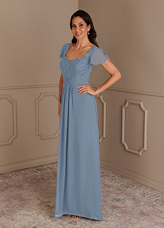Azazie Gwenyth Kleider für die Brautmutter A-Linie Spitze Chiffon Kleid Staubblau image4
