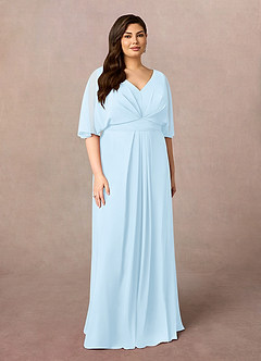 Azazie Oksana vestidos de madre de la novia Vestido de Azul Cielo de Gasa de Corte En A con Cuello en V Plisado image6