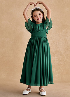 Azazie Ali Robe Demoiselle D'honneur Fillette Robe Trapèze en Mousseline de soie Plissée émeraude image3
