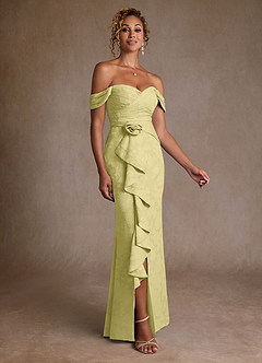 Azazie Irene Mère de la mariée Robes Robe Trapèze en Blumen-Burnout Épaule décolletée Sorbet Citron image1