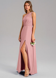 Azazie Phaedra Abiti da Damigella Abito A-Line in Chiffon Monospalla Rosa Polverosa image13