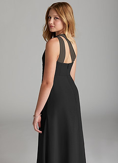Azazie Maive Junior Black A-Line Pleated Chiffon Dress image6