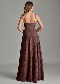 Azazie Amani Bridesmaid Dresses Espresso A-Line Pleated Floral Burnout Dress image6