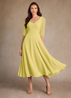 Azazie Durant Kleider für die Brautmutter A-Linie Plissee Chiffon Kleid Kanarienvogel image2