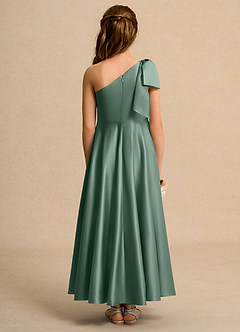 Azazie Guppy Junior Formal vestidos de niña de las flores Vestido de Eucalipto de Satin Mate de Corte En A con Hombro unilateral image2