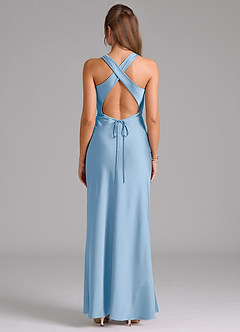 Azazie Evadne Brudtärnklänningar Klä av Tubklänning i Stretch Satin Plisserad Puderblå image2